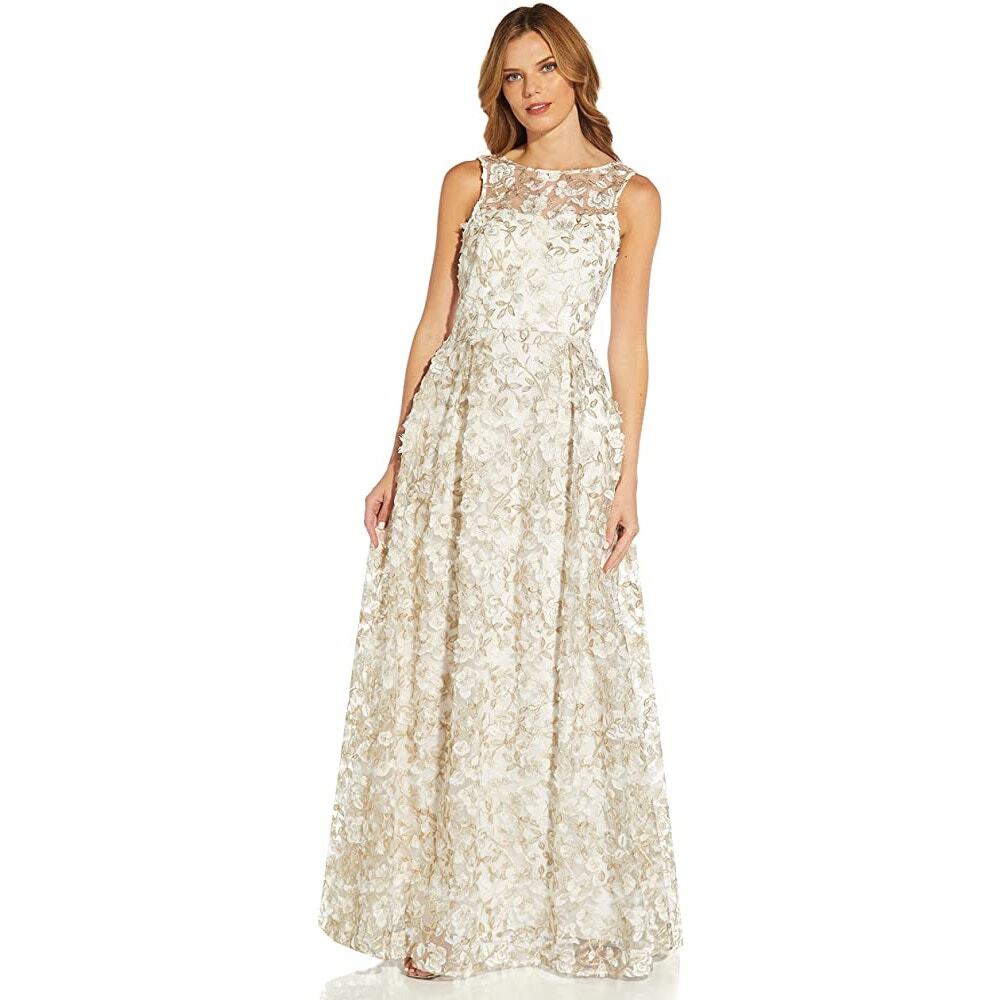 Adrianna Papell Metallic Floral Gown 4